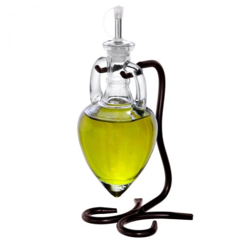  Romantic Decor and More Oil Dispensing Cruet, Soap Dispenser Bottle or Glass Olive Oil Dispenser G47F Cobalt Blue Amphora Style Glass Bottle with Stainless Steel Pour Spout, Cork and Powder Coated Black M