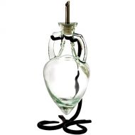 Romantic Decor and More Vegetable Oil Dispenser, Oil and Vinegar Dressing or Soap Dispenser Kitchen G43F Clear Amphora Style Glass Bottle with Stainless Steel Pour Spout, Cork and Powder Coated Black Meta