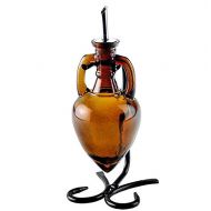 Romantic Decor and More Olive Oil Dispenser, Soap Dispenser Bottle or Oil and Vinegar Dispenser Bottle G42F Amber Amphora Style Glass Bottle with Stainless Steel Pour Spout, Cork and Powder Coated Black M