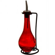 Romantic Decor and More Old World Soap Dispenser Kitchen or Olive Oil Glass Bottle, Oil Container G39F Red Raindrop Style 8 oz. Bottle. Glass Bottle with Stainless Steel Pour Spout, Cork and Powder Coated