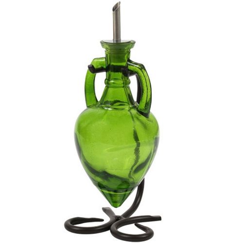  Romantic Decor and More Vinegar and Oil Dispenser, Salad Dressing Bottle, Soap Dispenser for Kitchen Sink G231VF Lime Green Amphora Style Glass Bottle with Stainless Steel Pour Spout, Cork and Powder Coat