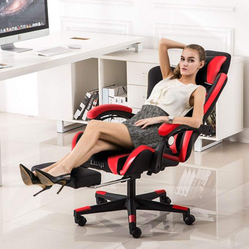  Romatlink Video Gaming Racing Reclining PU Leather High Back Ergonomic Adjustable Swivel Office Chair with Headrest and Lumbar Support and Footrest, BlackRed