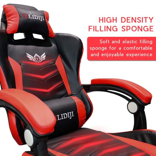  Romatlink Video Gaming Racing Reclining PU Leather High Back Ergonomic Adjustable Swivel Office Chair with Headrest and Lumbar Support and Footrest, BlackRed