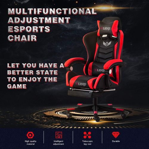  Romatlink Video Gaming Racing Reclining PU Leather High Back Ergonomic Adjustable Swivel Office Chair with Headrest and Lumbar Support and Footrest, BlackRed