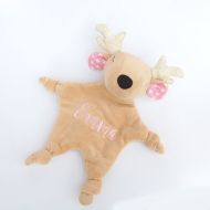 /RomeoShop Baby Deer, Embroidered Blanket, Security Blanket, Baby Teether, Woodland Baby, Deer Plush Toy