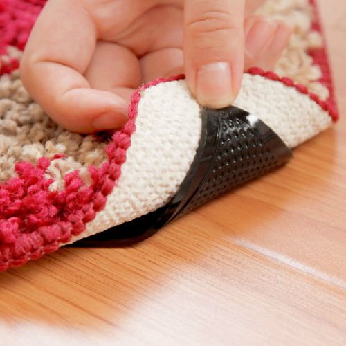  Rommeka 4 Packs Rug Grippers, Carpet Rubber Anti-Skid Pad Reusable with Sticky Double Sided, Keep Your Carpet in Place&Make Corners Flat