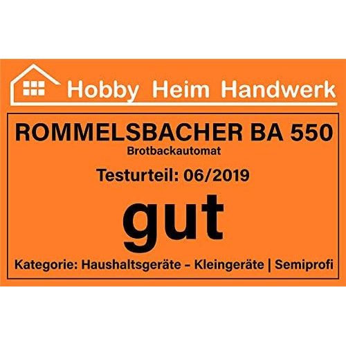  ROMMELSBACHER Brotbackautomat BA 550 - 13 Programme, automatisches Zutatenfach, 2 Brotgroessen (700 g / 900 g), einstellbarer Braunungsgrad in 3 Stufen, auch fuer glutenfreies Brot, E