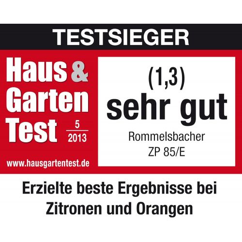  ROMMELSBACHER ZP 85/E Zitruspresse elektrisch (Saftpresse mit leistungsstarkem & leisen Motor, 2 Presskegel, abnehmbares Edelstahl-Sieb, Tropfstopp-Funktion, spuelmaschinengeeignet)