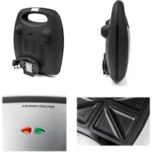  ROMMELSBACHER Sandwich Maker ST 1410 - fuer 4 Sandwiches, 2-Lagen Antihaftbeschichtung, schnelles Aufheizen, warmeisolierter Handgriff, platzsparende Aufbewahrung, schwarz/Edelstahl