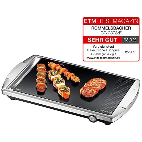  Rommelsbacher ROMMELSBACHER CG 2303/E Ceran-Grill (Made in Germany, Grillen auf Glas, bis 380°C, Tischgrill mit grosser 36x27cm Grillflache, Warmhaltezone, Reinigungsschaber, 2000 W) Edelstahl