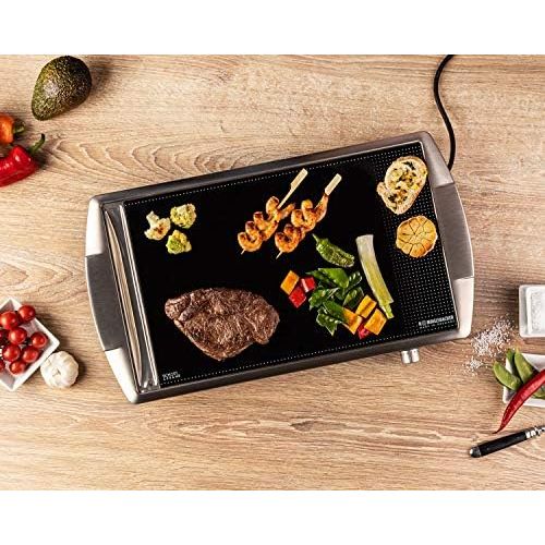  Rommelsbacher ROMMELSBACHER CG 2303/E Ceran-Grill (Made in Germany, Grillen auf Glas, bis 380°C, Tischgrill mit grosser 36x27cm Grillflache, Warmhaltezone, Reinigungsschaber, 2000 W) Edelstahl