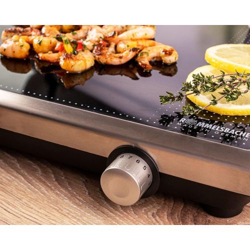  Rommelsbacher ROMMELSBACHER CG 2303/E Ceran-Grill (Made in Germany, Grillen auf Glas, bis 380°C, Tischgrill mit grosser 36x27cm Grillflache, Warmhaltezone, Reinigungsschaber, 2000 W) Edelstahl