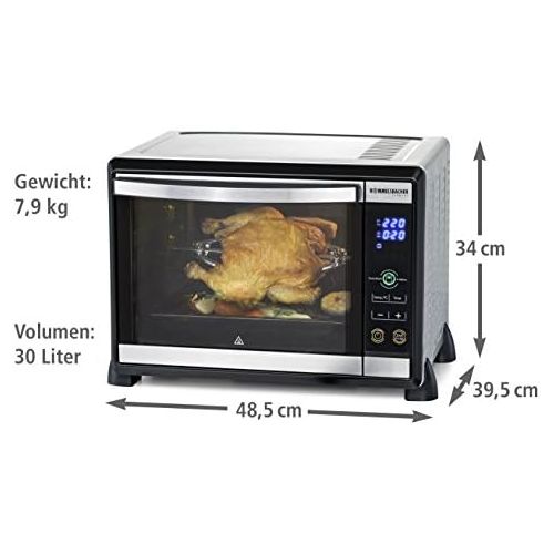  Rommelsbacher ROMMELSBACHER BGE 1580/E Minibackofen (30 Liter, 8 Heizarten mit Umluft, Drehspiess, Doppelverglasung, Touch Control Sensoren, Slow Cooking geeignet, 1580 W) Edelstahl