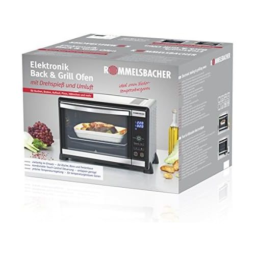  Rommelsbacher ROMMELSBACHER BGE 1580/E Minibackofen (30 Liter, 8 Heizarten mit Umluft, Drehspiess, Doppelverglasung, Touch Control Sensoren, Slow Cooking geeignet, 1580 W) Edelstahl