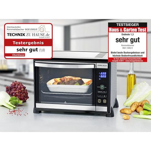  Rommelsbacher ROMMELSBACHER BGE 1580/E Minibackofen (30 Liter, 8 Heizarten mit Umluft, Drehspiess, Doppelverglasung, Touch Control Sensoren, Slow Cooking geeignet, 1580 W) Edelstahl