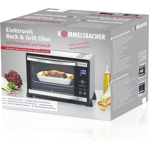  Rommelsbacher ROMMELSBACHER BGE 1580/E Minibackofen (30 Liter, 8 Heizarten mit Umluft, Drehspiess, Doppelverglasung, Touch Control Sensoren, Slow Cooking geeignet, 1580 W) Edelstahl