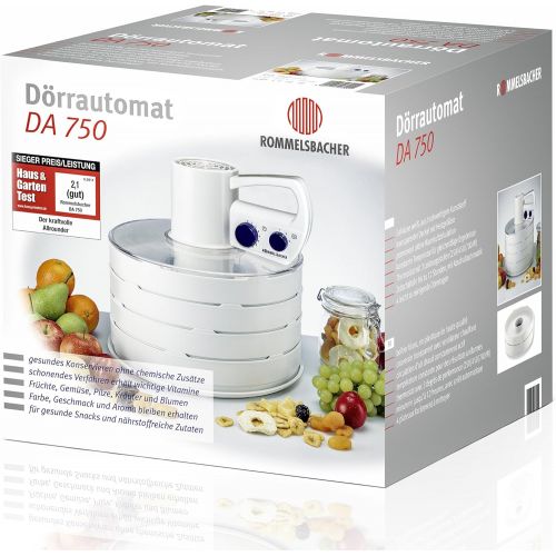  Rommelsbacher ROMMELSBACHER DA 750 Doerrapparat (Doerrautomat mit innovativer Technologie fuer Fleisch, Obst, Gemuese, Pilze & mehr, Gesamtdoerrflache ueber 3000 cm², erweiterbar) weiss