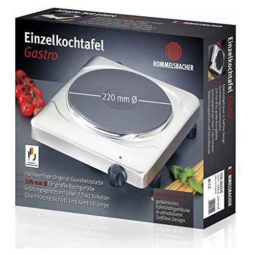  Rommelsbacher ROMMELSBACHER THS 2022/E Einzelkochplatte Gastro (XXL Profi-Gussheizplatte mit 220mm Durchmesser, 2000 W, Made in Germany) Edelstahl