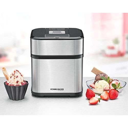  Rommelsbacher ROMMELSBACHER IM 12 Eismaschine Kurt (4-in-1 fuer Speiseeis, Frozen Yogurt, Sorbet & Slush, Fuellmenge 500 ml fuer 1,5 Liter Eis, LCD-Anzeige, inkl. Eisloeffel & Rezeptideen) Edelstahl