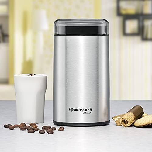  Rommelsbacher ROMMELSBACHER EKM 100 elektrische Kaffeemuehle mit Schlagmesser aus Edelstahl (200 W, 70g Fuellmenge, auch fuer Gewuerze) Edelstahl, silber