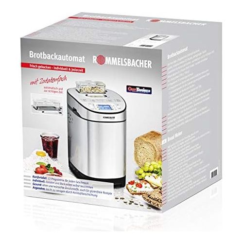  ROMMELSBACHER Brotbackautomat BA 550 - 13 Programme, automatisches Zutatenfach, 2 Brotgroessen (700 g / 900 g), einstellbarer Braunungsgrad in 3 Stufen, auch fuer glutenfreies Brot, E