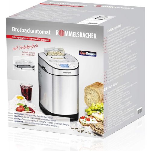  ROMMELSBACHER Brotbackautomat BA 550 - 13 Programme, automatisches Zutatenfach, 2 Brotgroessen (700 g / 900 g), einstellbarer Braunungsgrad in 3 Stufen, auch fuer glutenfreies Brot, E