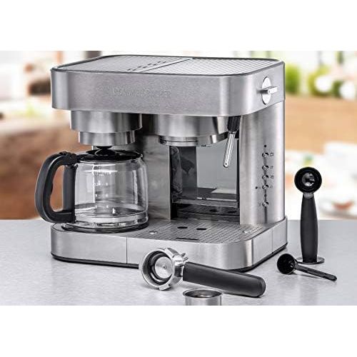  ROMMELSBACHER Kaffee/Espresso Center EKS 3010 - Filterkaffeemaschine, Glaskanne, Siebtrager, Filtereinsatz fuer 1 bzw. 2 Tassen, Duese fuer Milchschaum/Heisswasser, programmierbare Tas