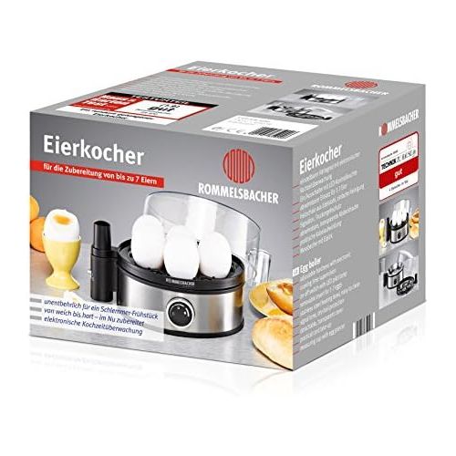  ROMMELSBACHER Eierkocher ER 400 - fuer 1-7 Eier, einstellbarer Hartegrad, elektronische Kochzeitueberwachung, Ein/Ausschalter, Signalton am Kochzeitende, Edelstahlgehause, 400 Watt