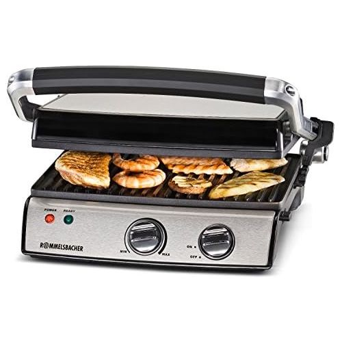  Rommelsbacher KG 2020 Kontaktgrill (aufklappbarer Elektrogrill, XXL-Grillflache 2x 660 cm², 5-fache Hoehenverstellung, 2-Lagen Antihaftbeschichtung, 2000 Watt Power) Edelstahl