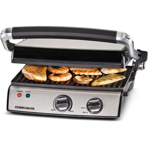  Rommelsbacher KG 2020 Kontaktgrill (aufklappbarer Elektrogrill, XXL-Grillflache 2x 660 cm², 5-fache Hoehenverstellung, 2-Lagen Antihaftbeschichtung, 2000 Watt Power) Edelstahl