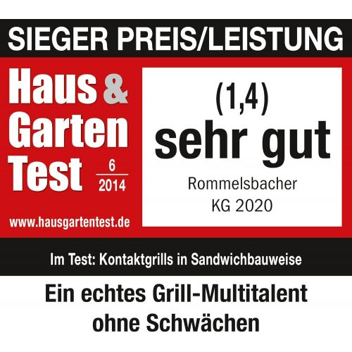  Rommelsbacher KG 2020 Kontaktgrill (aufklappbarer Elektrogrill, XXL-Grillflache 2x 660 cm², 5-fache Hoehenverstellung, 2-Lagen Antihaftbeschichtung, 2000 Watt Power) Edelstahl