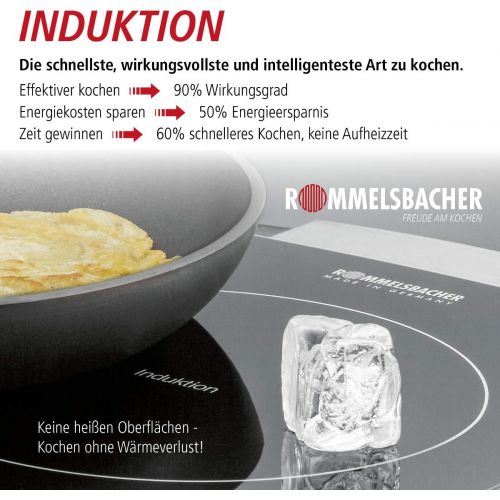  ROMMELSBACHER Doppelkochplatte CT 3420/IN Induktion - Glaskeramik, Touch Control, Topferkennung, 10 Leistungsstufen, 10 Temperaturstufen von 60-220 °C, Timer, Abschaltfunktion, 340