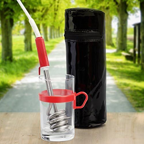  ROMMELSBACHER Reisetauchsieder RTG 351 - warmeisolierter Griff, UEberhitzungsschutz, mit Hartglasbecher (200 ml) und Etui, 350 Watt, Edelstahl