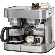 ROMMELSBACHER Kaffee/Espresso Center EKS 3010 - Filterkaffeemaschine, Glaskanne, Siebtrager, Filtereinsatz fuer 1 bzw. 2 Tassen, Duese fuer Milchschaum/Heisswasser, programmierbare Tas