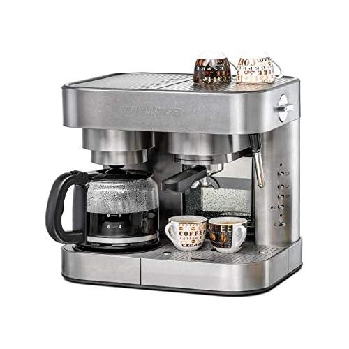  ROMMELSBACHER Kaffee/Espresso Center EKS 3010 - Filterkaffeemaschine, Glaskanne, Siebtrager, Filtereinsatz fuer 1 bzw. 2 Tassen, Duese fuer Milchschaum/Heisswasser, programmierbare Tas