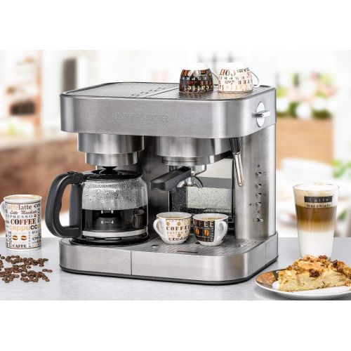  ROMMELSBACHER Kaffee/Espresso Center EKS 3010 - Filterkaffeemaschine, Glaskanne, Siebtrager, Filtereinsatz fuer 1 bzw. 2 Tassen, Duese fuer Milchschaum/Heisswasser, programmierbare Tas