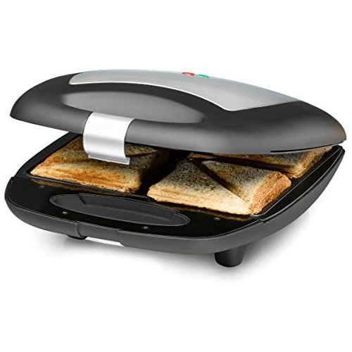  ROMMELSBACHER Sandwich Maker ST 1410 - fuer 4 Sandwiches, 2-Lagen Antihaftbeschichtung, schnelles Aufheizen, warmeisolierter Handgriff, platzsparende Aufbewahrung, schwarz/Edelstahl