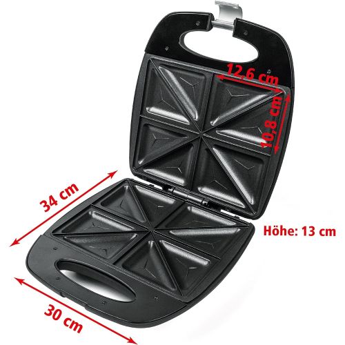  ROMMELSBACHER Sandwich Maker ST 1410 - fuer 4 Sandwiches, 2-Lagen Antihaftbeschichtung, schnelles Aufheizen, warmeisolierter Handgriff, platzsparende Aufbewahrung, schwarz/Edelstahl