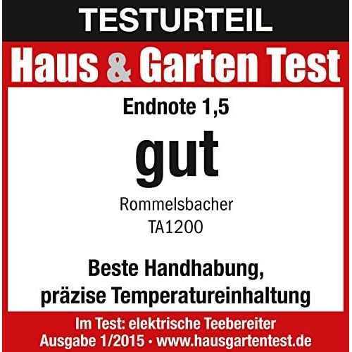  ROMMELSBACHER Tee Automat TA 1200-5 Programme, 4 Bruehtemperaturen (80/85/90/100 °C), Ziehzeit bis 10 Min. einstellbar, Warmhaltefunktion, Startzeitvorwahl, Glas-Teekanne, Edelstahl