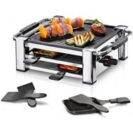 ROMMELSBACHER RCC 1000 Raclette-Grill (Tischgrill, fuer 4 Personen, gerippte Alu-Druckguss-Grillplatte mit Xylan Plus Antihaftbeschichtung, Parkdeck, 4 Pfannchen, 4 Schaber, 1000 W)