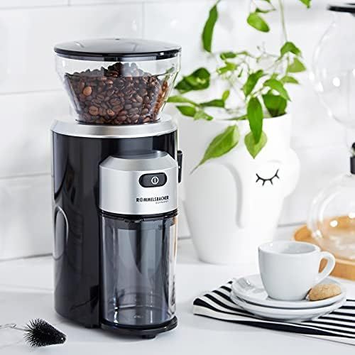  ROMMELSBACHER Kaffeemuehle EKM 300 - Kegelmahlwerk aus Edelstahl, Mahlgrad in 12 Stufen, Mengendosierung bis 10 Portionen, Fuellmenge Bohnenbehalter 220 g, 150 Watt, schwarz/silber