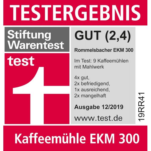  ROMMELSBACHER Kaffeemuehle EKM 300 - Kegelmahlwerk aus Edelstahl, Mahlgrad in 12 Stufen, Mengendosierung bis 10 Portionen, Fuellmenge Bohnenbehalter 220 g, 150 Watt, schwarz/silber