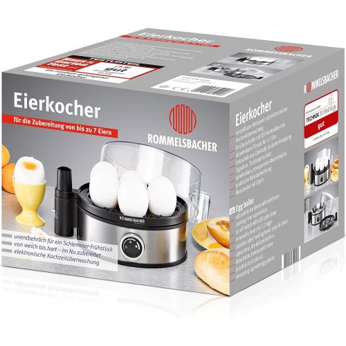  ROMMELSBACHER Eierkocher ER 400 - fuer 1-7 Eier, einstellbarer Hartegrad, elektronische Kochzeitueberwachung, Ein/Ausschalter, Signalton am Kochzeitende, Edelstahlgehause, 400 Watt