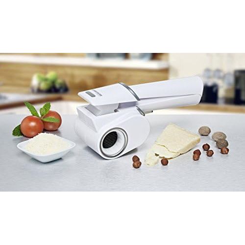  [아마존베스트]ROMMELSBACHER Multi Grater MR 6 - Removable Grater Drum Made of Stainless Steel for Hard Cheese, Nuts, Chocolate & More, Power Battery, White