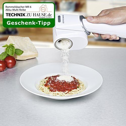  [아마존베스트]ROMMELSBACHER Multi Grater MR 6 - Removable Grater Drum Made of Stainless Steel for Hard Cheese, Nuts, Chocolate & More, Power Battery, White