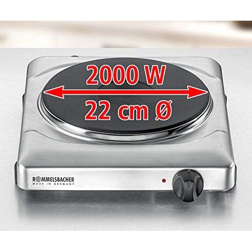  [아마존베스트]ROMMELSBACHER THS 2022/E Single Hotplate Made in Germany, XXL Cast Heating Plate 220 mm Diameter, 7-Stroke Switch, 2000 Watt, Stainless Steel & Single Hob THL 1597 Cast Iron Heatin