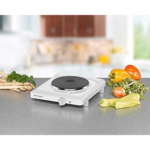  [아마존베스트]ROMMELSBACHER THL 1597 Single Hotplate Made in Germany Cast Heating Plate Diameter 180 mm Hot-Enamelled Housing, Infinitely Adjustable, Overheating Protection, 1500 Watt, White