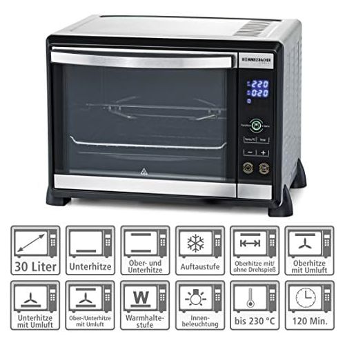  [아마존베스트]Rommelsbacher Romelsbacher BGE 1580/E Electronic Back & Grill Oven 30 Litre Baking Room Electronic Control from 80-230 °C Touch Control 8 Types of Heating Recirculation Rotisserie Timer Double G