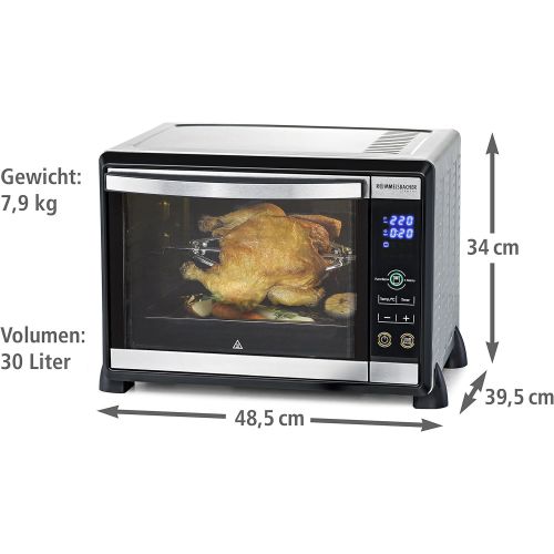  [아마존베스트]Rommelsbacher Romelsbacher BGE 1580/E Electronic Back & Grill Oven 30 Litre Baking Room Electronic Control from 80-230 °C Touch Control 8 Types of Heating Recirculation Rotisserie Timer Double G