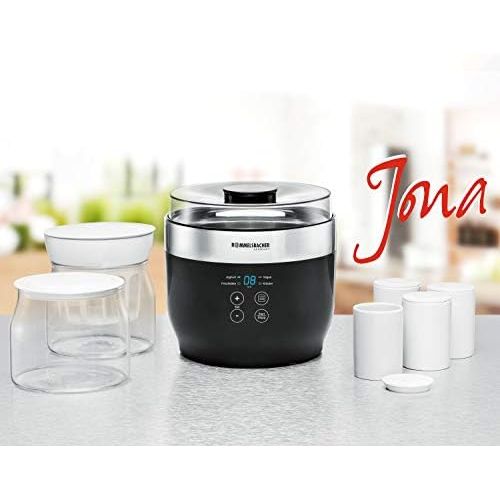  [아마존베스트]ROMMELSBACHER JG 80 Jona Yoghurt and Fresh Cheese Maker Including 4 Ceramic Portion Cups 125 ml Each, 2 XXL Glass Containers 1.2 Litres, 4 Preset Programmes with Different Temperat